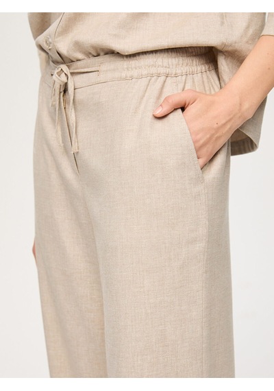 Faik Sönmez Beli Lastikli Comfort Fit Keten Karışımlı Capri S26cpr009 Us26cpr00972 Taş