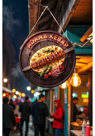 Adana Kebap Görselli İpli Mdf Ahşap Kapı Duvar Süsü, Restoran Dekoratif Tablo