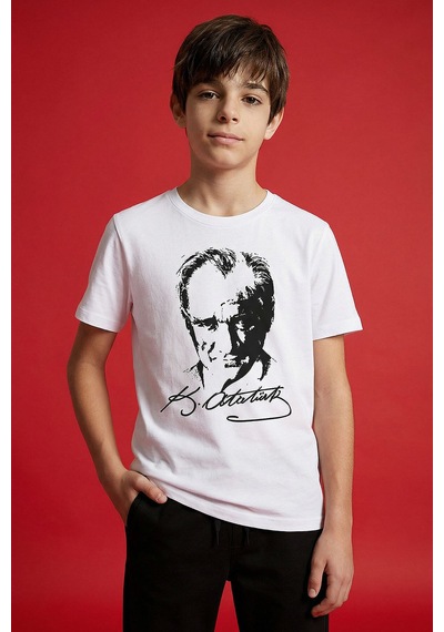 Tommy Life Beyaz Atatürk Baskılı Unisex Çocuk T-shirt - 11332