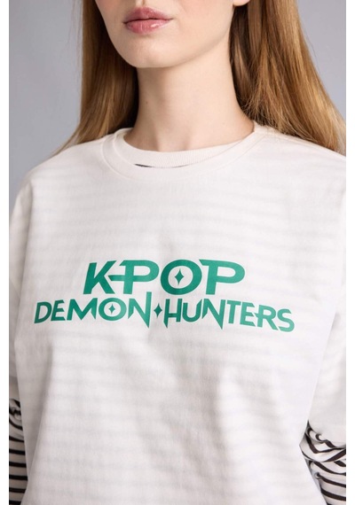 Defacto Kpop - Demon Hunters Oversıze Sırt Baskılı Tişört H7152ax26spwt32 Beyaz-wt32