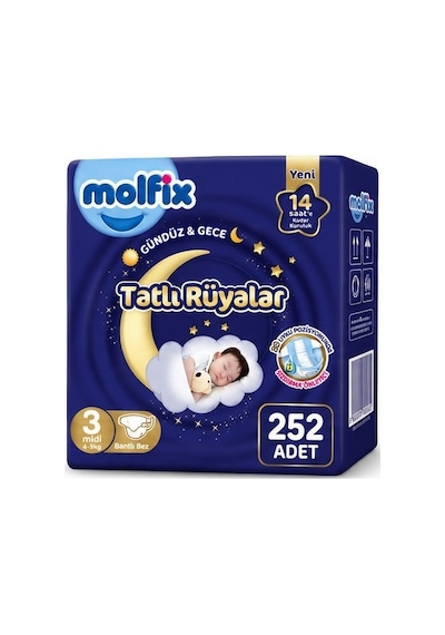 Molfix Tatlı Rüyalar Bebek Bezi 3 Beden 4-9 Kg Midi 252 Adet 3 Numara
