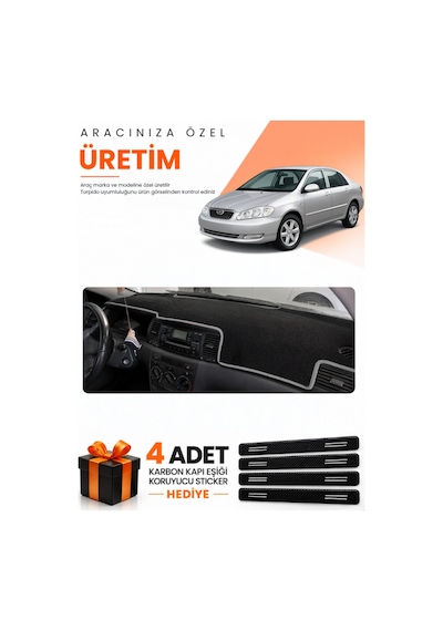 Toyota Corolla E130 2000-2006 Uyumlu Torpido Koruma Örtüsü Oto Kılıfı - Siyah Gri