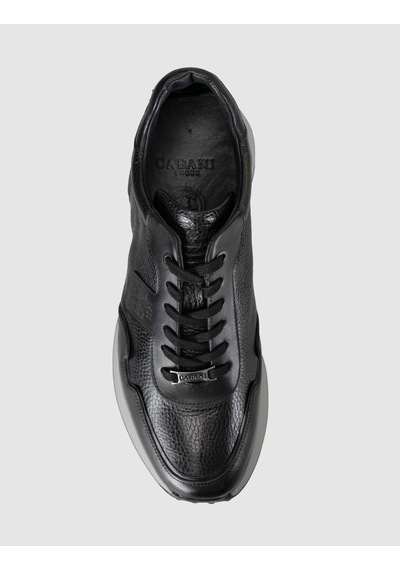 Cabani Siyah Erkek Hakiki Deri Sneaker Ayakkabı