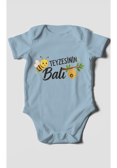 Morivokids Teyzesinin Balı Kısa Kollu Bebek Body %100 Pamuk Zbn225-kk Bebe Mavisi