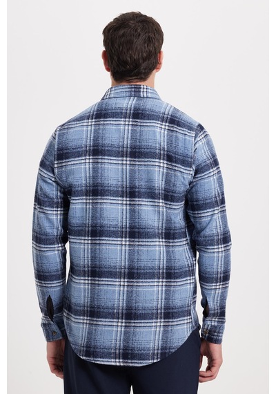 Tudors Erkek Slim Fit Dar Kesim Kareli Kışlık Oduncu Gömlek-42377 Mavi
