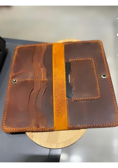 Parla Leather Samira El Yapımı Hakiki Deri Kart Cüzdan Kadın Erkek Taba