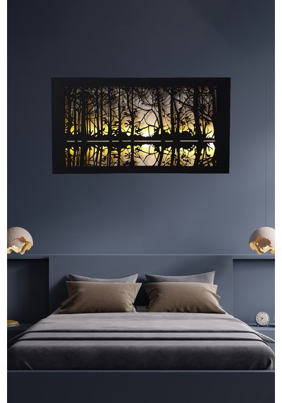 Led Işıklı Ormanda Günbatımı Temalı Tablo Duvar Dekorlu Gece Lambası Sarı - 737256255 Sarı