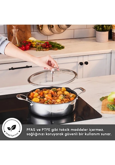 Karaca Plasma Steel 316+ 3Ply Yanmaz Yapışmaz Çelik Karnıyarık Tencere 26 cm