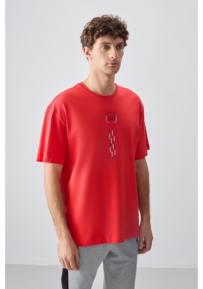 Air Jones Tommy Life Fiesta %100 Pamuk Kalın Yumuşak Dokulu Oversize Fit Baskılı Erkek T-shirt - 88355 Kirmizi