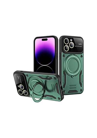 Newface Apple İphone 16 Pro Max Kılıf Joy Lens Standlı Kapak - Koyu Yeşil