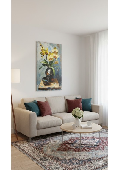 Sarı Orkide Rulo Tuval Üzeri Canvas Baskı Premium Çözünürlük, Çerçevesi