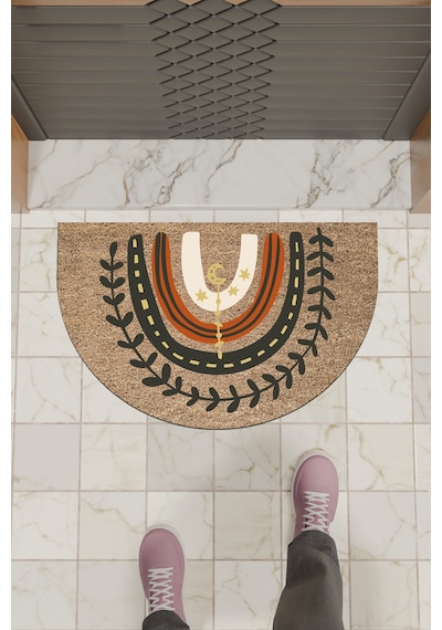 Rugmood Modern Dijital Paspas Kahverengi Püsküllü Gökkuşağı Kapı Önü Paspası