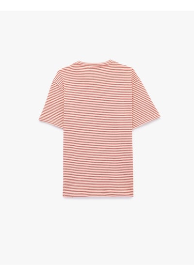 Koton Regular Fit Kısa Kollu Pamuklu Bisiklet Yaka Çizgili Tişört Kırmızı Çizgili 6sam10363mk