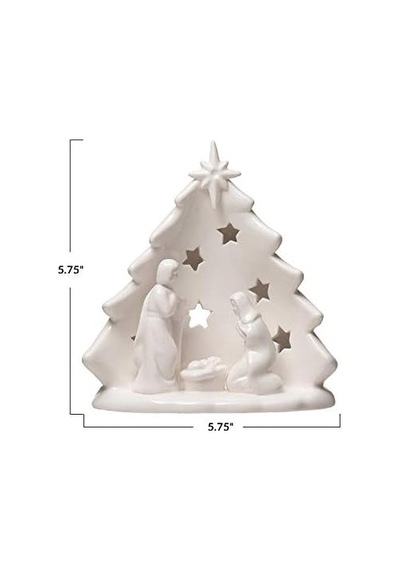 Creative Co-op U X 10,16 Cm G X 13,24 Cm Y Ağaç Ve Kesimli, Beyaz Figürler Ve Heykelcikler, Çoklu Seramik