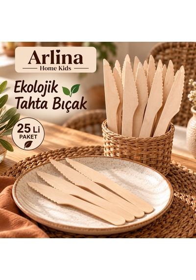 16 Cm Ekolojik Tahta Bıçak 25 Li Ahşap