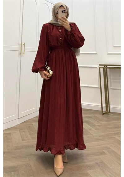 Neşeli Butik Kadın Bordo Eteği Fırfırlı Düğme Detaylı Pamuklu Salaş Tesettür Elbise Nms086 Neşeli Butik Kadın Bordo Eteği Fırfırlı Düğme Detaylı Pamuklu Salaş Tesettür Elbise Nms086