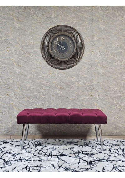 Zafir Krom Kaplama Sivriltme Ayaklı 90 Cm Puf Bench - Puf - Bench - Kasalı Oturak - Oturak - Yatak Ucu Puf Bordo