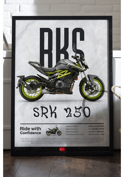 Rks Srk 250 Siyah Ahşap Çerçeveli Poster, Dekoratif Motosiklet Duvar Tablosu