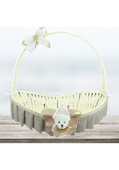 Saplı Oval Kumaş Süslü Sepet 41 Cm Büyük Boy Taş Rengi Taş