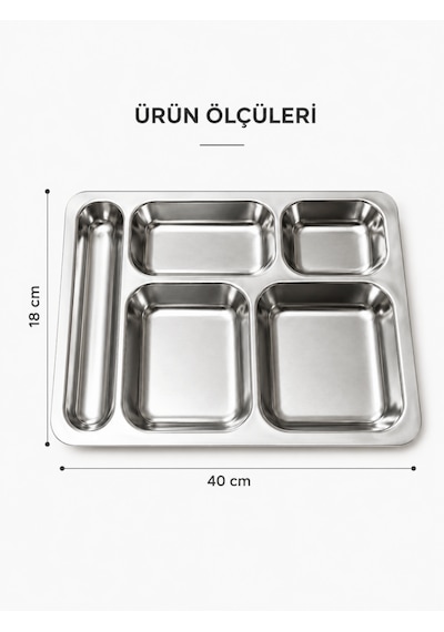 430 Çelik 5 Gözlü Tabldot Tabak Paslanmaz Çelik Self Servis  Fabrika Okul Ev Hastane Kırılmaz Metal Servis Tabağı 4 Adet