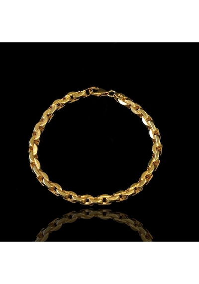 Gold Kaplama Küp Zincir Gümüş Erkek Bileklik Gümüş