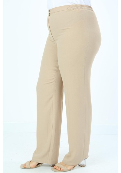 Ladies First Ladıes Fırst Büyük Beden 3570 Vizon Klasik Dar Paça Krep Pantolon