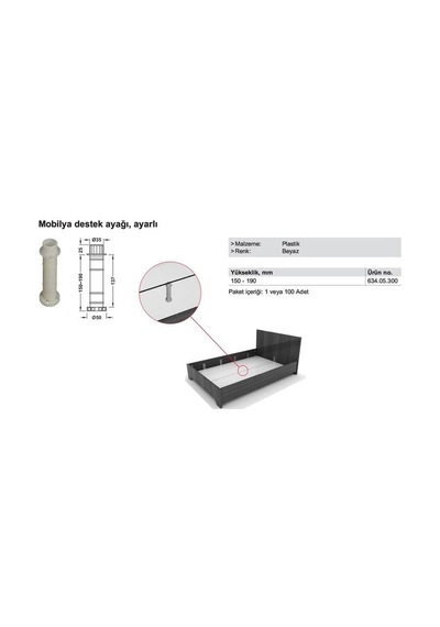 Hafele Karyola Destek Ayağı 150 Mm