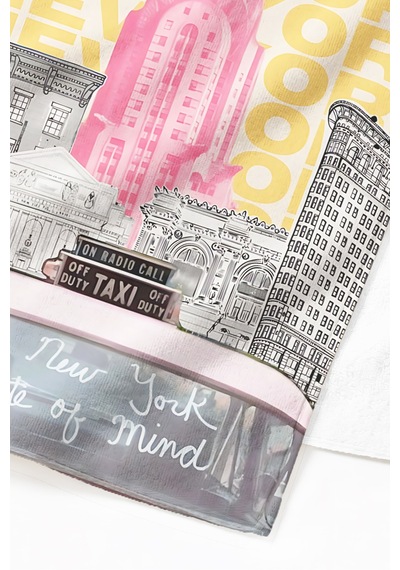 New York Şehir Temalı Modern Plaj Havlusu - Urban Retro Pembe Sarı Hızlı Kuruyan Mikrofiber Havlu Donuk Çayı