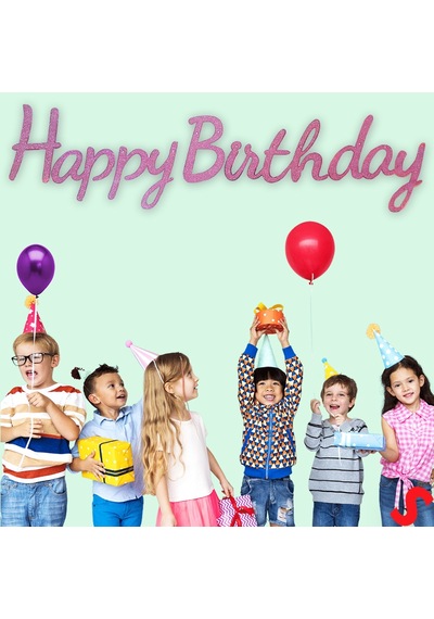 Happy Birthday Simli Folyo Karton Banner, 2 Mt - Pembe 0  -  99