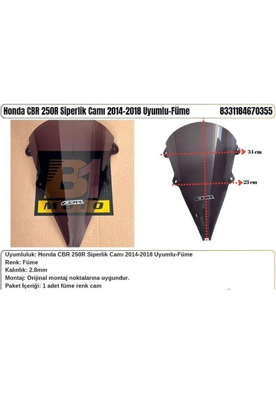 Honda Cbr 250r Füme 2014-18 Siperlik Camı