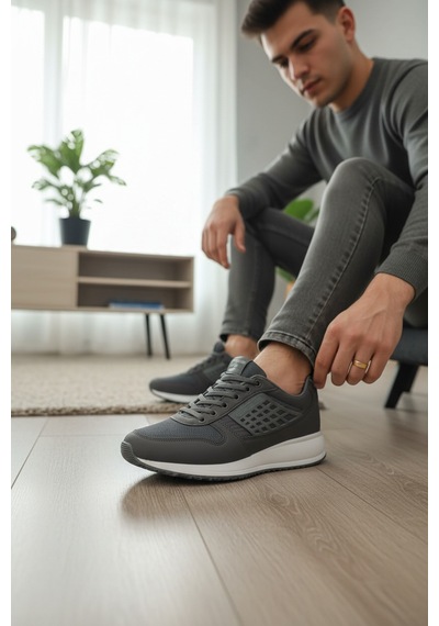 Enoch Erkek Günlük Spor Ayakkabı Modern Kafes Desenli Sneaker Fileli Rahat Yürüyüş Modeli Füme