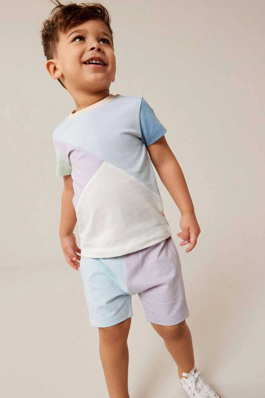 Cg Kids Renkli Çizgiler Erkek Çocuk Alt Üst Takım Mavi - Pembe - Yeşil - Krem