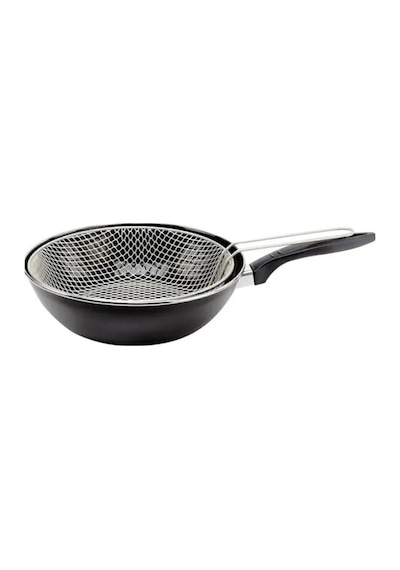 Emaye 26cm Cips Kızartma Fritoz Wok Tava siyah
