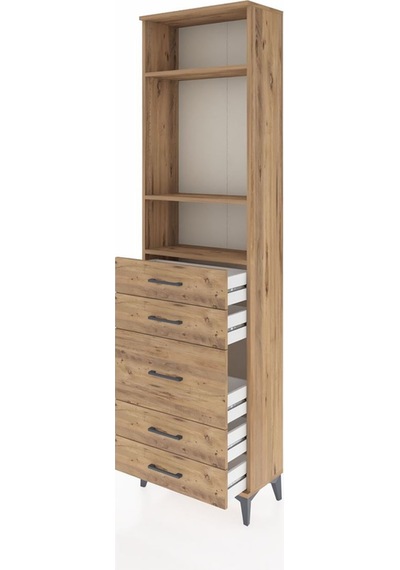 Arges Dolap 3 Raflı 5 Çekmeceli 60x30x221 Çam-çam Çam