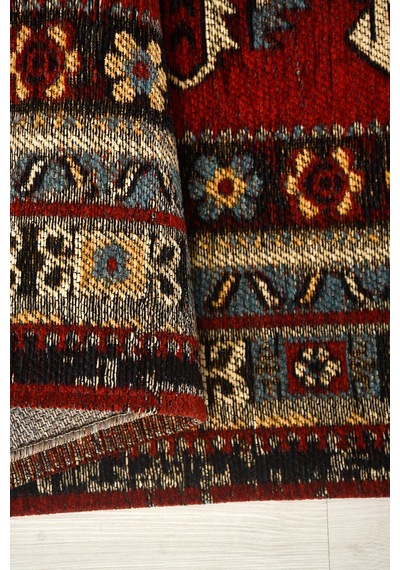 Narvi Nostaljik Kilim Kırmızı Robot Süpürge Uyumlu Oturma Odası Salon Kolay Temizlenebilir Saçaklı Dekoratif Halı