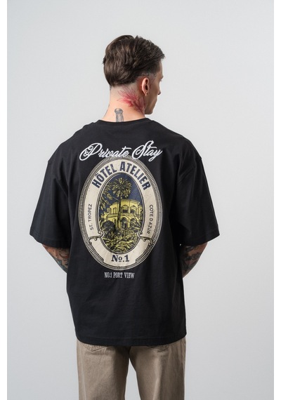 Respire Erkek Private Baskılı Oversize T-shirt Siyah
