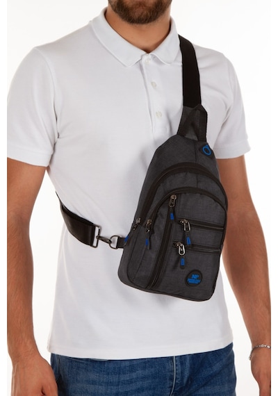 Newish Polo Keten Kumaş Usb Kulaklık Çıkışlı Fermuarlı Göğüs Ve Omuz Çantası New122 - Siyah - Sarı