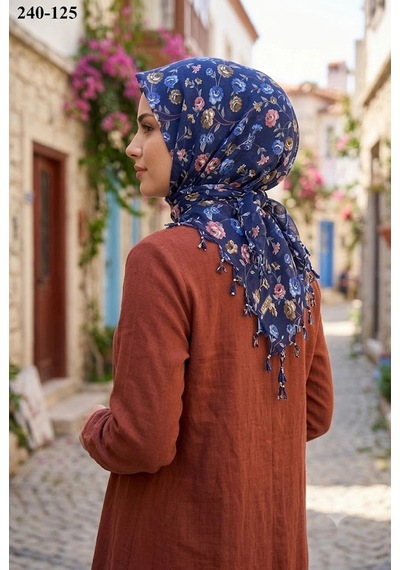 Dolce Cotton Desenli Sökme Boncuklu Eşarp 240-125 Çok Renkli