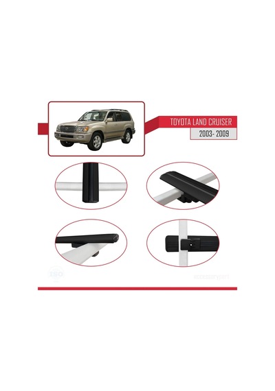 Toyota Land Cruiser 2003-2009 Arası İle Uyumlu Basic Model Ara Atkı Tavan Barı Siyah 3 Adet