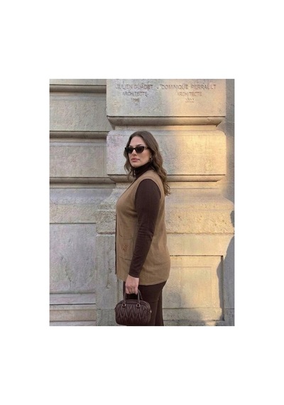 Onno Style Women Cebi Kelebek Taşlı Çelik Örgü Klasik Triko Yelek Bej