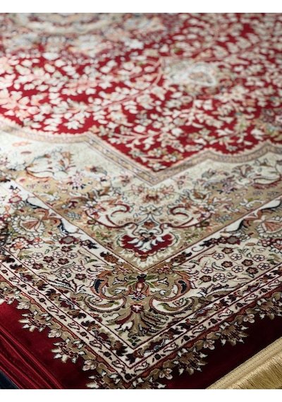 Asaryün Halı Ipek H3528 Bordo İpeksi Geleneksel Renkli Göbekli Klasik Desen Salon Halısı Modern Renkli