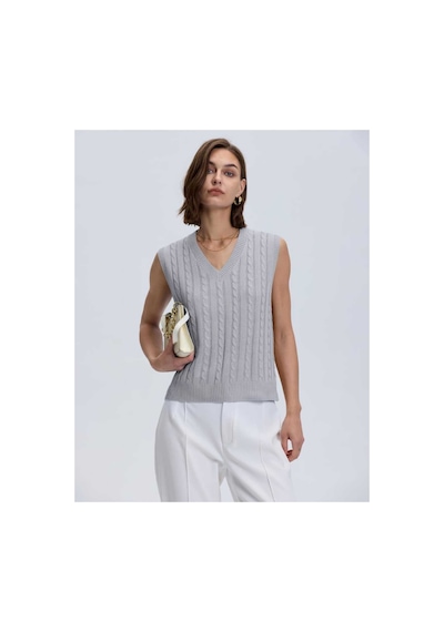 Youknitwear You Lim %100 Pamuk V Yaka Kadın Süveter Gri