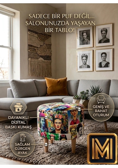 Diday Fride Puf Trend Puf Koltuk Puff Bench Dekoratif Bohem Doğal Gürgen Ayak Amaçlı Bahçe Balkon Çok Renkli