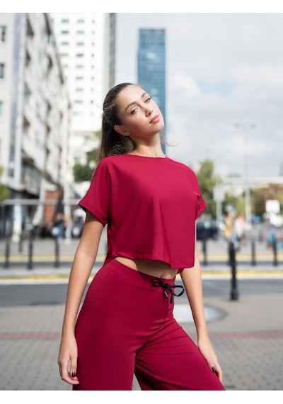 Lismina Yuvarlak Kesimli Yoga Tişörtü Bordo
