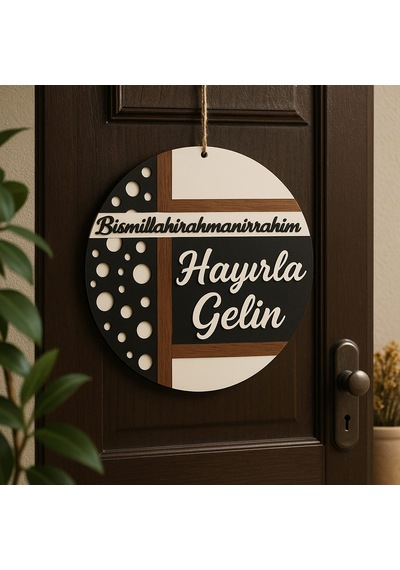 Kapı Süsü Modern Çizgi Kişiye Özel İsim Seçeneği Hediye No:1001 Beyaz - Siyah
