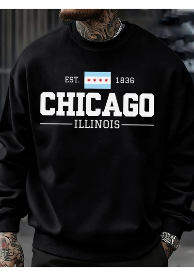 Startmore Startmorechicago Illinois Baskılı Sonbahar Erkekler Kazak Yumuşak Giysiler Büyük Boy Sokak Kazak Polar Siyah