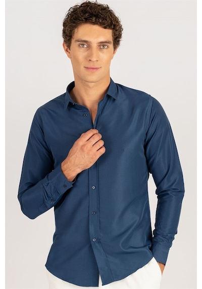 Tudors 24893 Nefes Alan Kravatlık Slim Fit Erkek Gömlek Lacivert