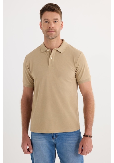 Tudors Erkek Slim Fit Dar Kesim Pamuklu Yumuşak Dokulu Serin Tutan Kumaş Düz Pike Bej Polo Yaka Tişört-33712 Bej