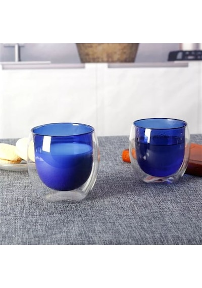 Renkli Çift Cidarlı Borosilikat Cam Kupa 250 Ml