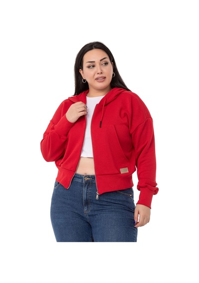 Büyük Beden Kanguru Cepli Kapüşonlu Üç İplik Kırmızı Sweatshirt-kırmızı Kırmızı